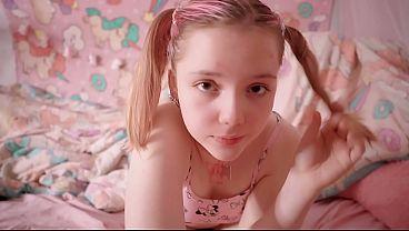 Barely legal extra tiny teen loves showing off her young tits and puffy pussy