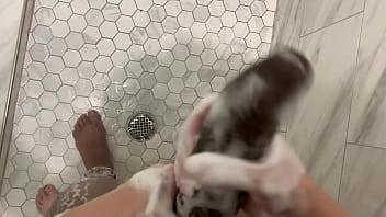 Horny stepdaughter listens to stepdad fuck her mom to sleep then sneaks into the bathroom to shower with him